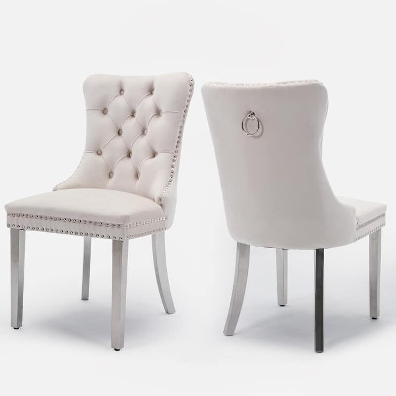 Tufted Naliheads Solid Wood Upholstered Dining Chairs (Set of 2)