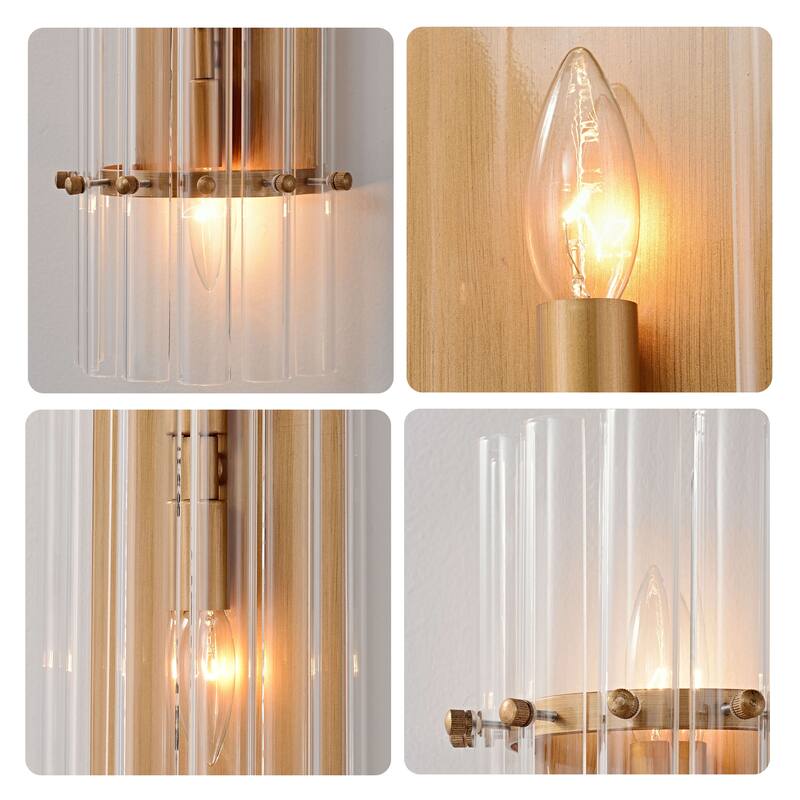 Casandra 4-Light Brushed Brass Crystal Glass Bar Wall Sconce - Brushed Brass