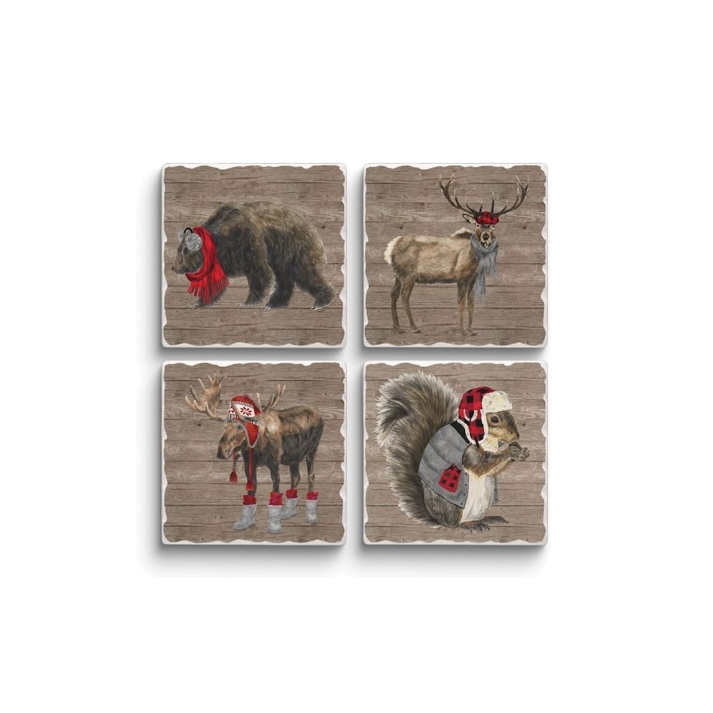 Curata Warm in The Wilderness Set of Four Assorted Designs Tumbled Tile Absorbent Stone Coasters