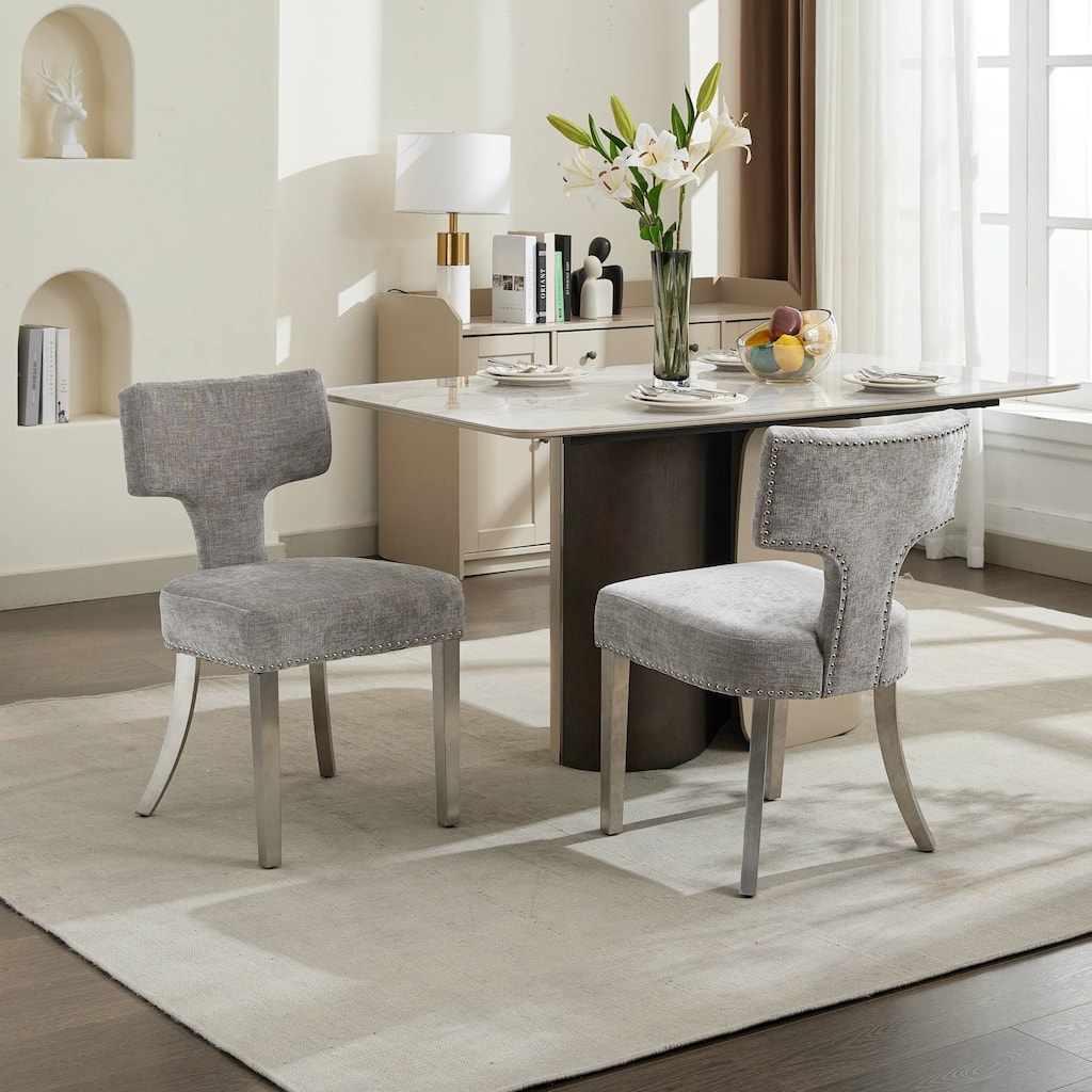 Roomfitters Mid-Century Modern Dining Chairs Set of 2, Chenille Upholstered Curved Back Accent Chairs