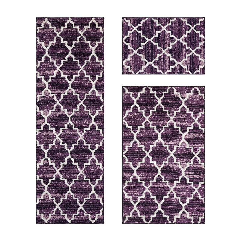 Better Trends Savio Collection 3 Pc Set Bathroom Rug - 100% Micro Polyester with Gel Foam Backing, Machine Washable Bath Mat