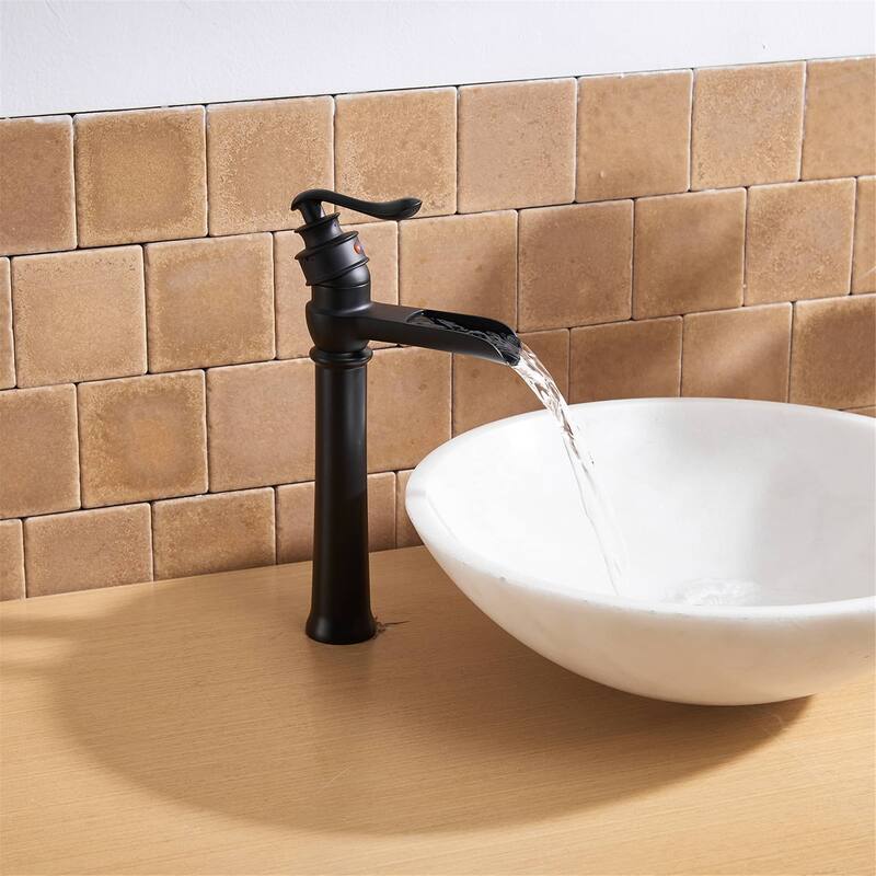 Waterfall Bathroom Vessel Faucet Single Handle Bathroon Vessel Sink Faucets Single Hole High Modern Basin Vanity High Taps