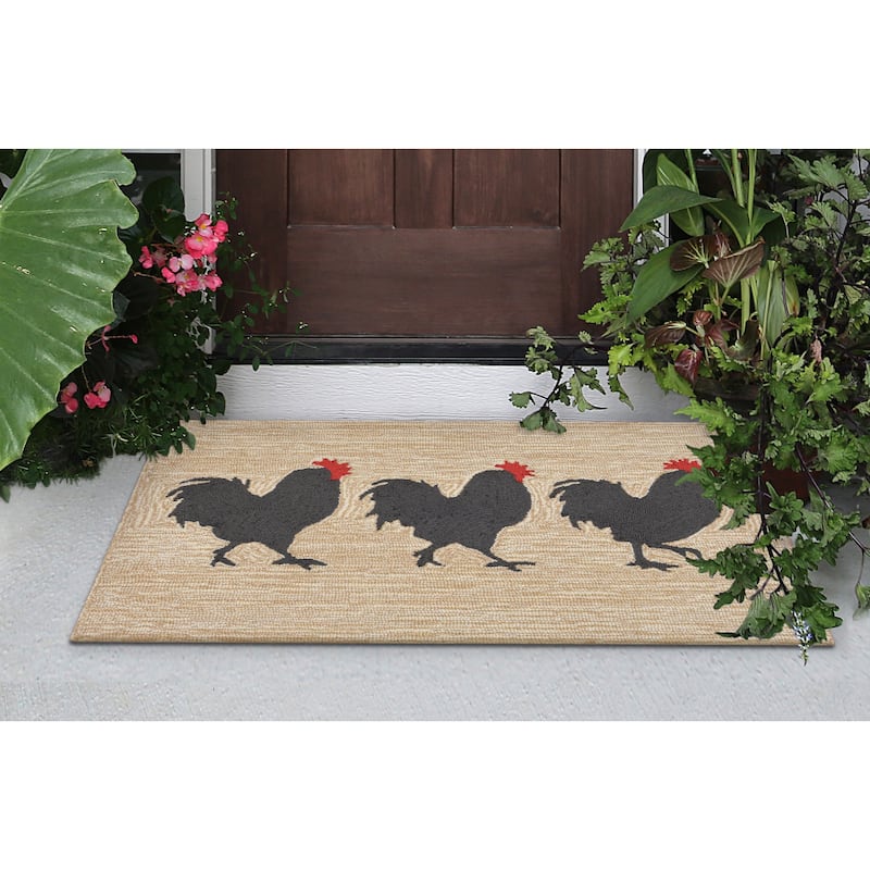Liora Manne Frontporch Roosters Indoor/Outdoor Rug - 2'6" x 4'