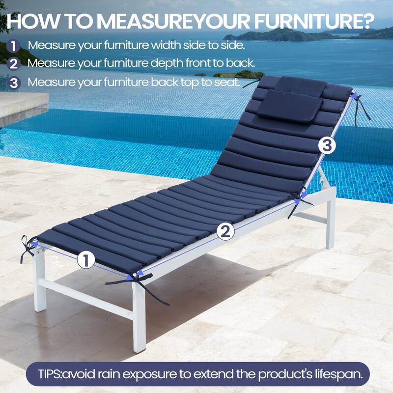 Pellebant Outdoor Chaise Lounge Cushions Patio Lounger Pad with Straps