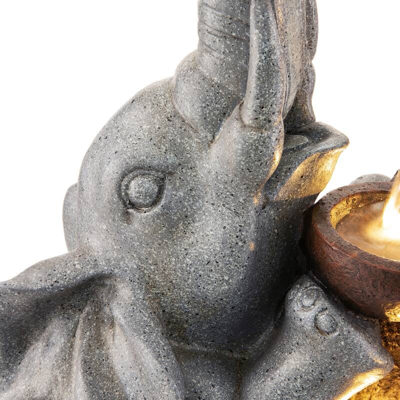Glitzhome 18.5"H Outdoor Elephant Fountain or Statue for Patio, Yard, Porch Decor