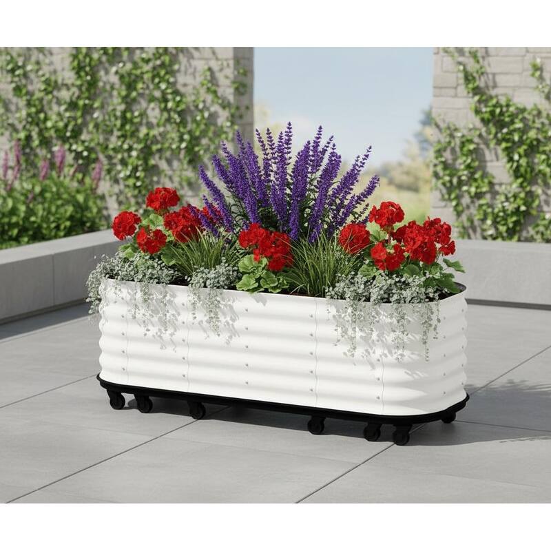 Self-Watering Raised Garden Bed, with Lockable Wheels & Water Reservoir - 94.5*23.6*19.7 in - White