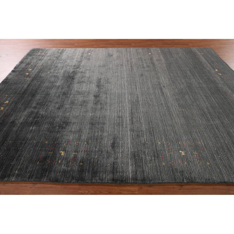 Tribal Gray Gabbeh Indian Area Rug Hand-Knotted Wool Carpet - 7'9" x 9'9"