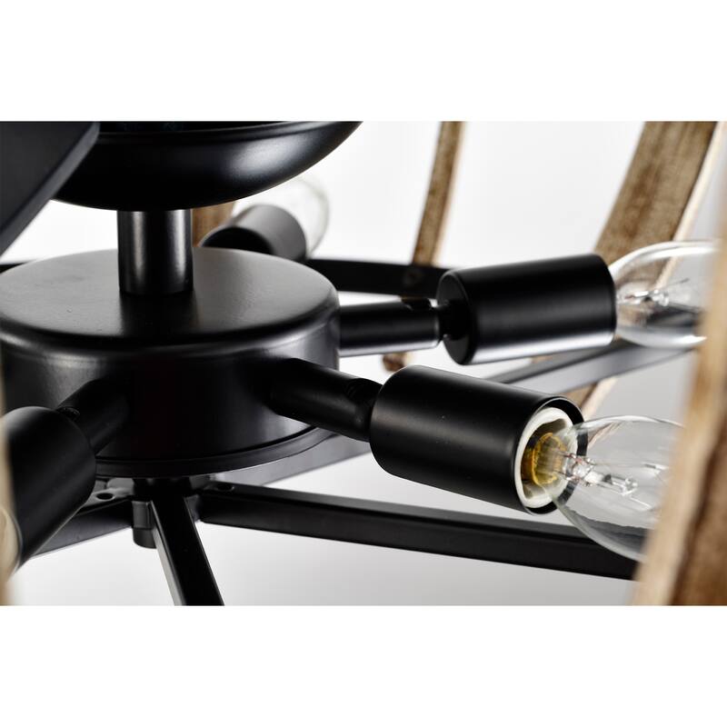 Matthias 26-inch Matte Black and Imitation Wood 6 Lights 3 Blades Lighted Ceiling Fan with Remote