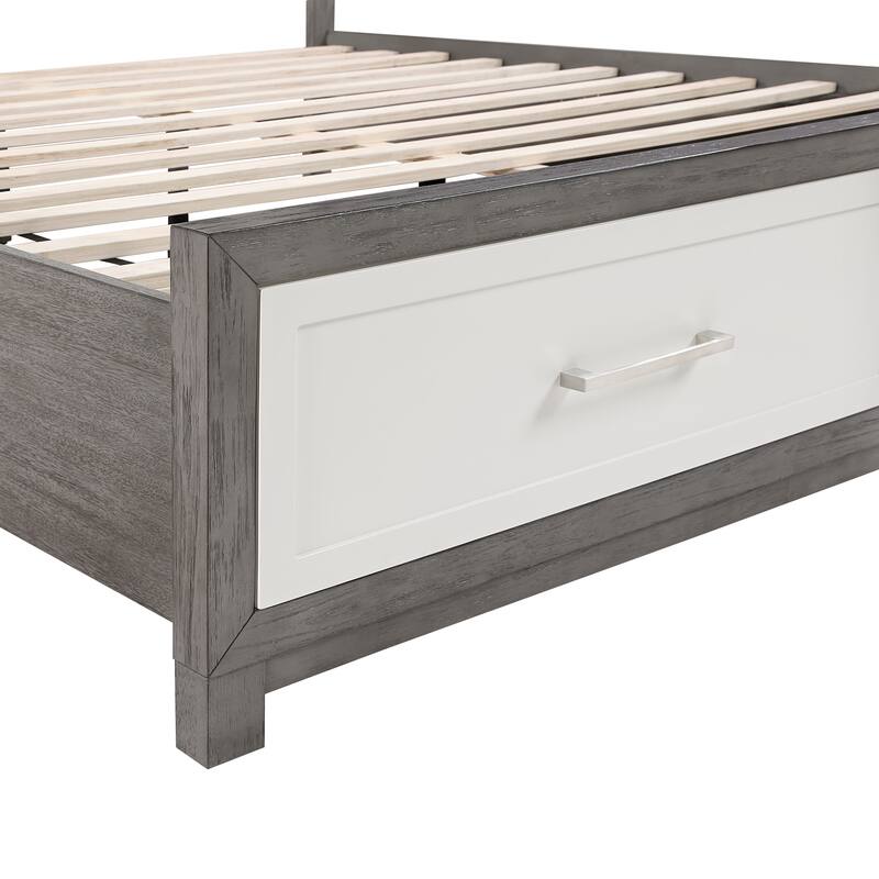 Queen Size Wood Platform Bed with Storage Footboard and Modern Design