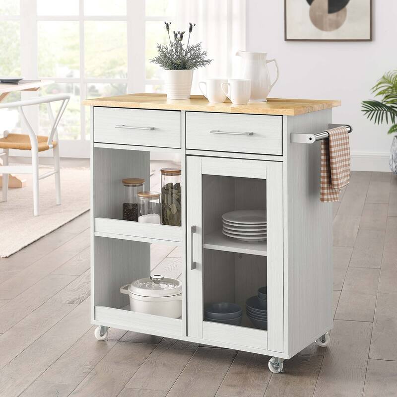 Culinary Kitchen Cart With Towel Bar - White Natural