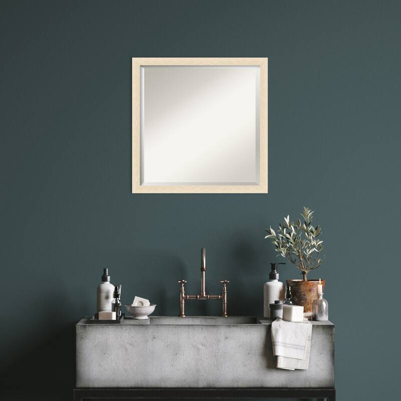 Woodgrain Stripe Beveled Wood Framed Wall Mirror