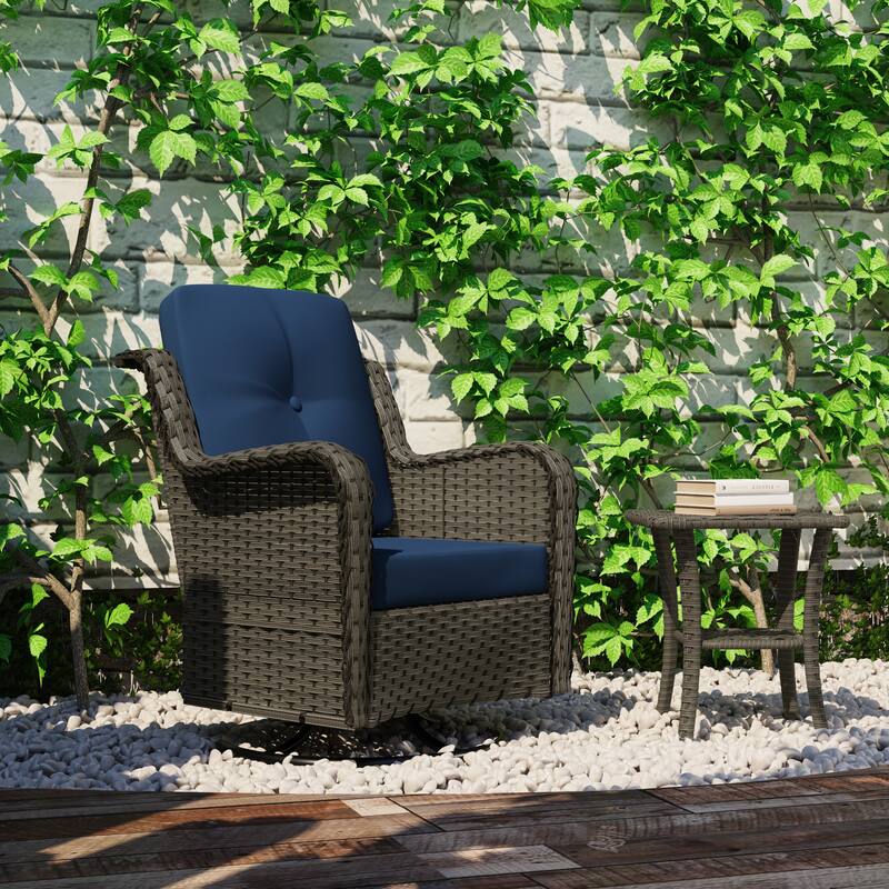 Patio Rattan Chairs Outdoor Wicker Swivel Rocker with Cushion