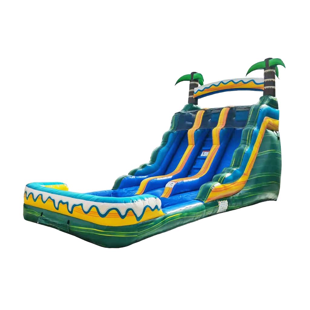 HeroKiddo 15' Tropical Breeze Commercial Grade Dual Lane Inflatable Water Slide with Pool and Blower Indoor Outdoor Inflatable