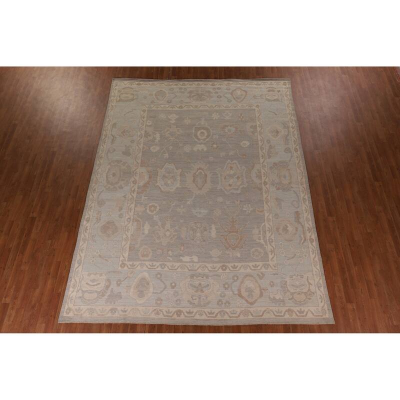 Vegetable Dye Gray Oushak Oriental Area Rug Handmade Wool Carpet - 9'1" x 11'11"