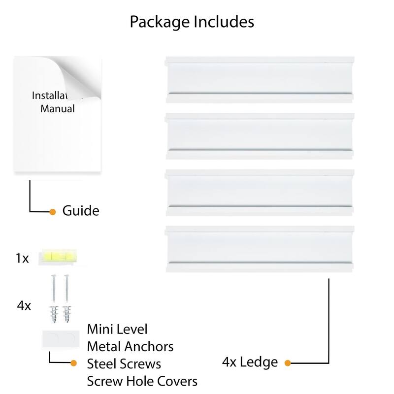 Wallniture Denver 17" Floating Shelves for Kids Room Decor, White Bookshelf (Set of 4)