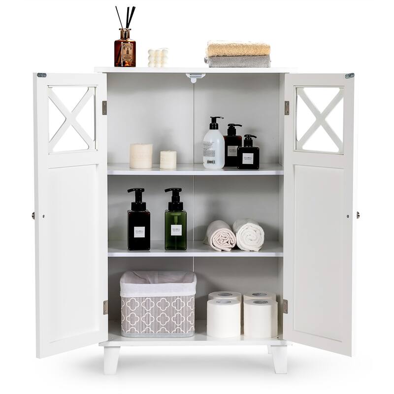 Costway Bathroom Cabinet Wooden Storage Cabinet Free Standing w/