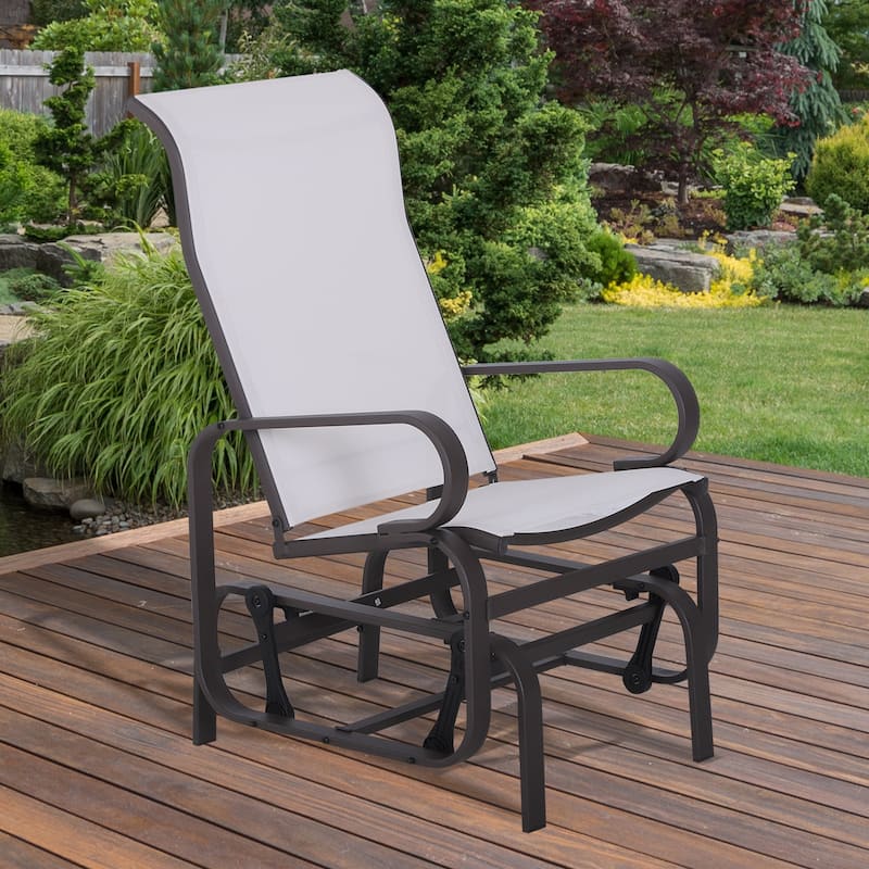 Outsunny Single Glider Patio Swing Rocking Chair with Breathable Mesh, Smooth Arms for Backyard, Garden, Lawn - Grey