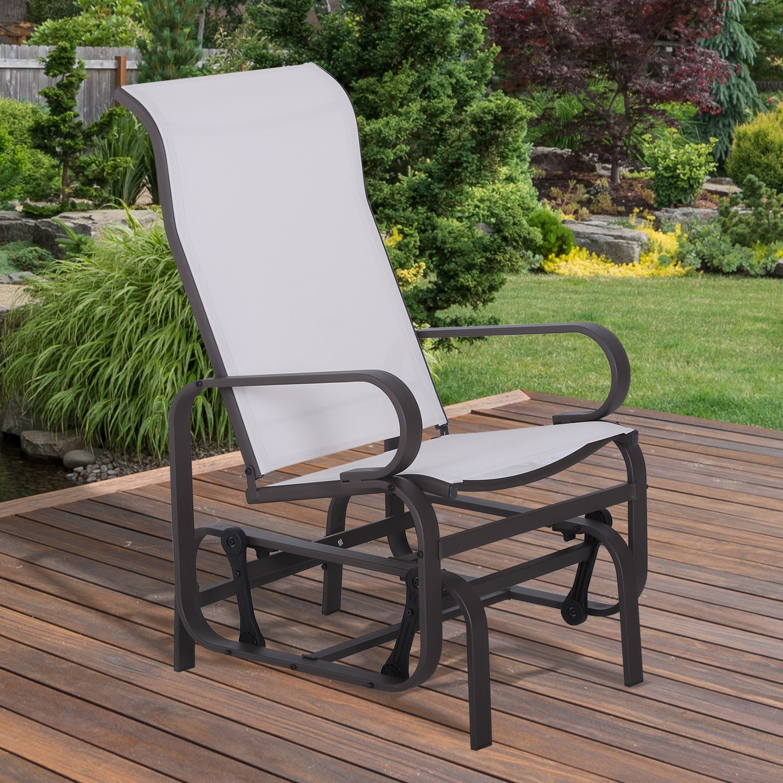 Outsunny Single Glider Patio Swing Rocking Chair with Breathable Mesh, Smooth Arms for Backyard, Garden, Lawn