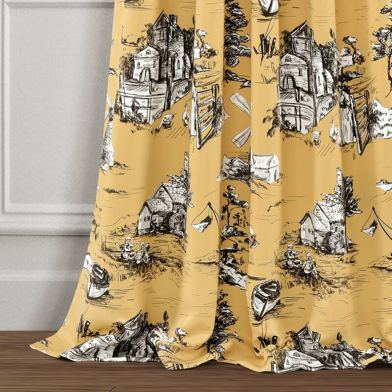 Lush Decor French Country Toile Room Darkening Window Curtain Panel Pair