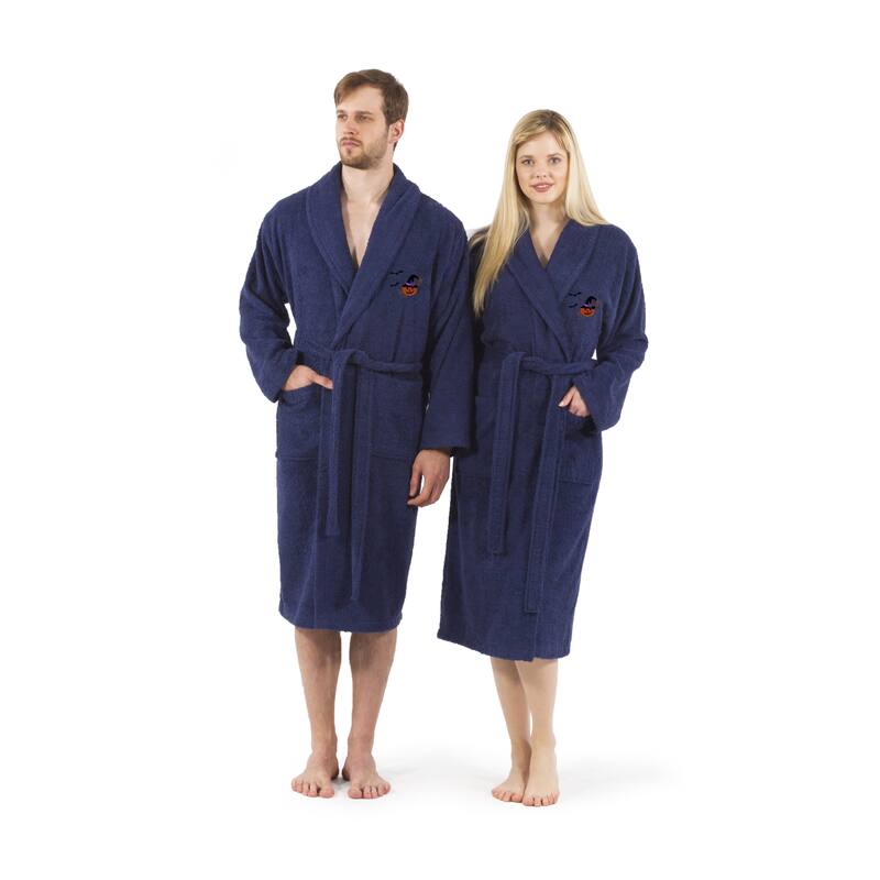 Authentic Hotel and Spa 100% Turkish Cotton Unisex Terry Bath Robe with Pumpkin Head Embroidery