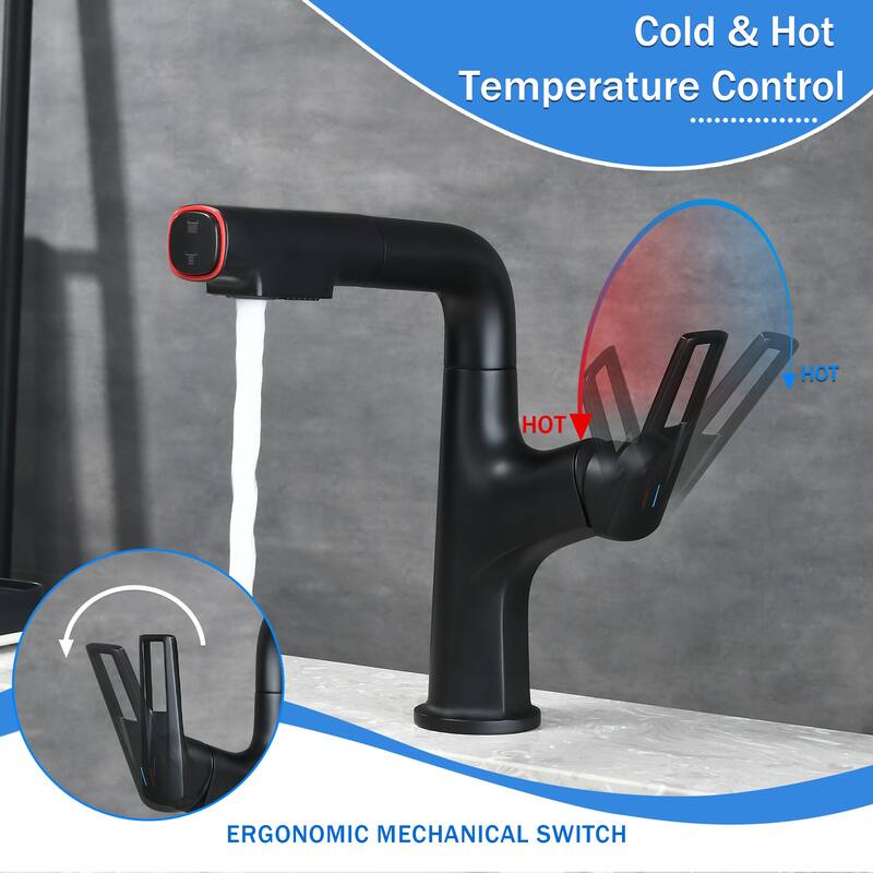 Pull-Down Vessel Faucet - Single Hole Bathroom Sink Faucet with Lift Spout & Dual Spray Modes​