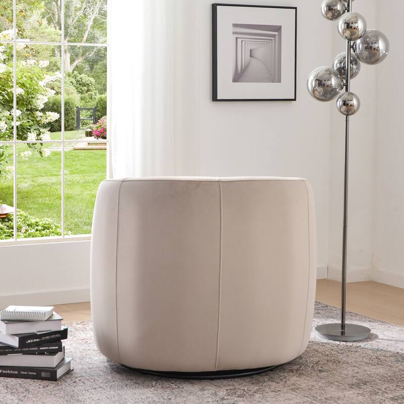 KINWELL 34" Wide Velvet Upholstered Swivel Accent Chair with Toss Pillow