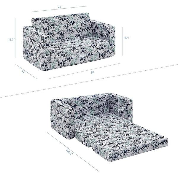 dimension image slide 3 of 4, Kids Fold Out Couch 2-in-1 Children Convertible Sofa to Lounger