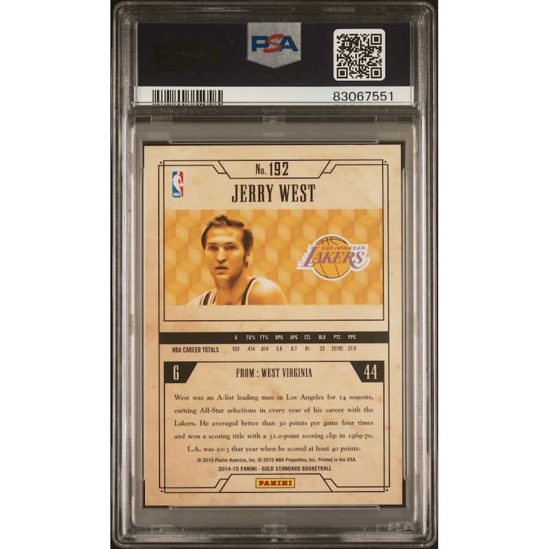 Jerry West 2014 Panini Gold Standard Signed Card #192 Auto Graded PSA 10 64/285 - 8'6" x 11'6"
