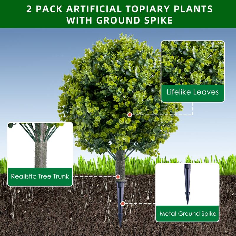 Artificial Cedar Topiary Trees with Ground Spike for Outdoor,Fake Topiary Ball Trees Artificial Plant Brush for Indoor