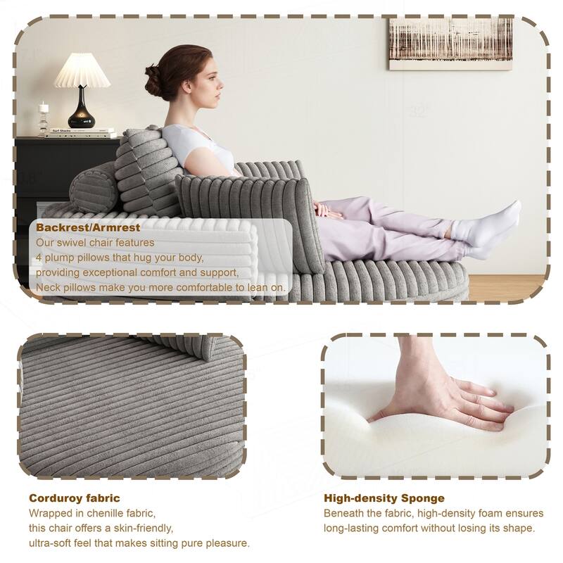 Comfortable Corduroy Foam Swivel Chair for Various Rooms, Enhancing Relaxation