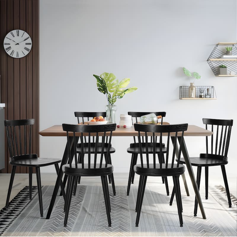 Farmhouse Spindle-Back Windsor Dining Chairs with Solid Wood