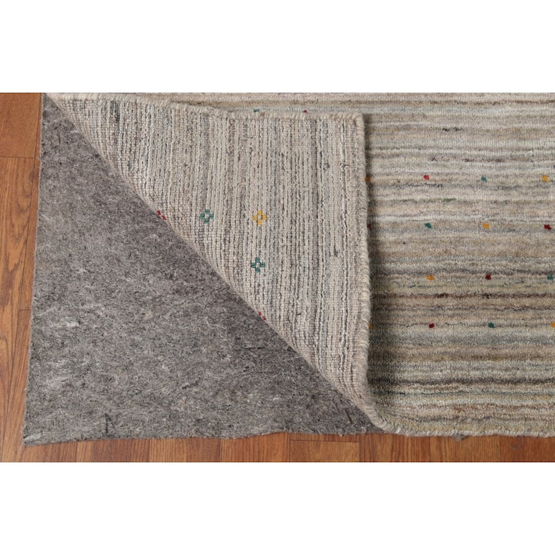 Striped Gabbeh Square Area Rug Handmade Beige Wool Carpet - 9'8"x 9'7"