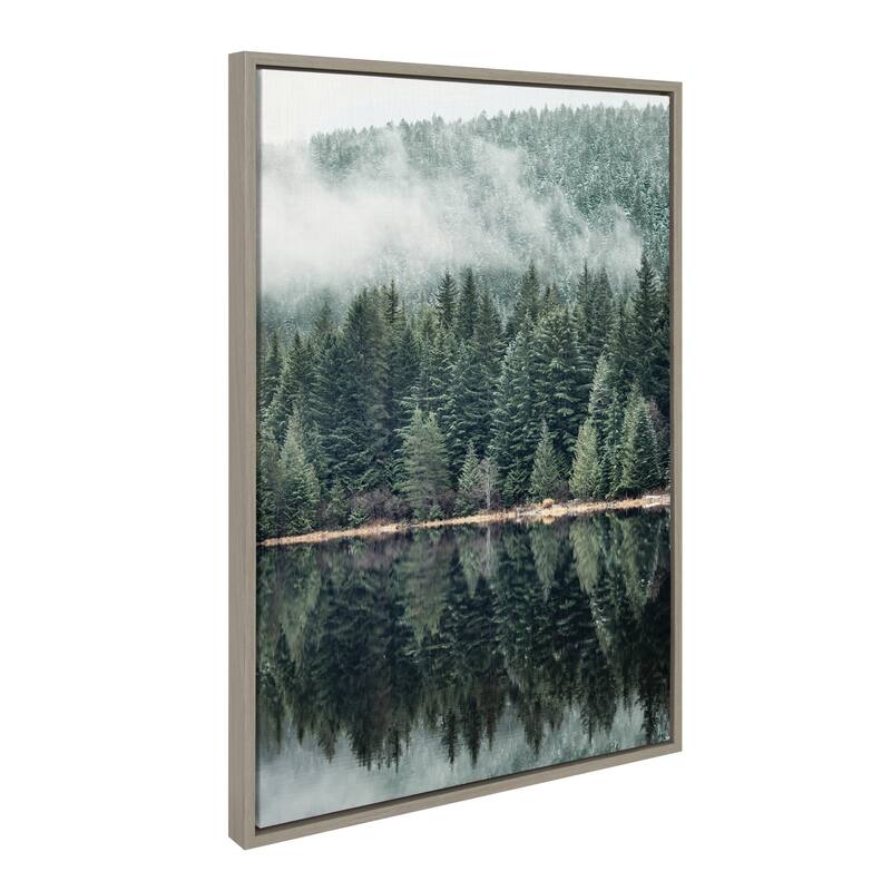 Kate and Laurel Sylvie Evergreen Reflections Framed Canvas by Emiko and Mark Franzen of F2Images - 23x33 - Grey