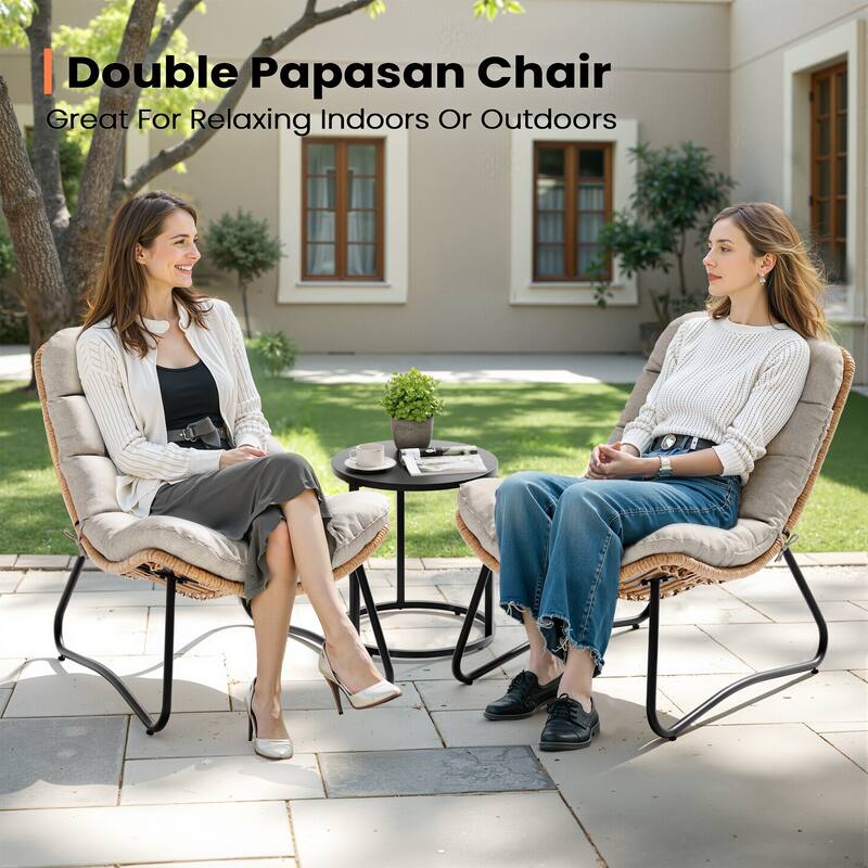 All-Weather Papasan PE Rattan Chair Single Loveseat Sets with Cushion For Indoor Outdoor