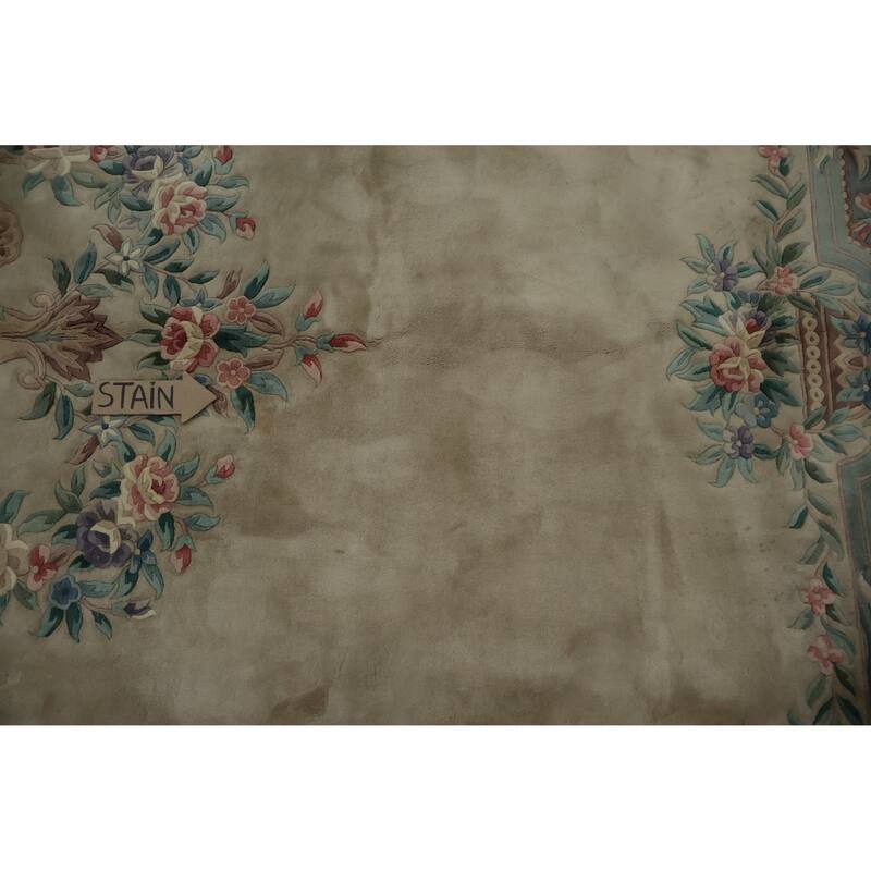 Hand Knotted Oriental 100% Wool Carpet Traditional Floral Beige & Ivories Art Deco Area Rug - 18' 2'' X 9' 11''