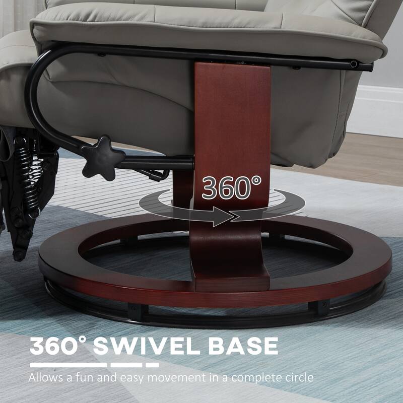 PU Leather Swivel Recliner Chair Manual Lounge Chair with Wood Base, Adjustable Backrest and Retractable Footrest