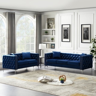 2 Piece Modern Velvet Living Room Set with Sofa & Loveseat Jeweled ...