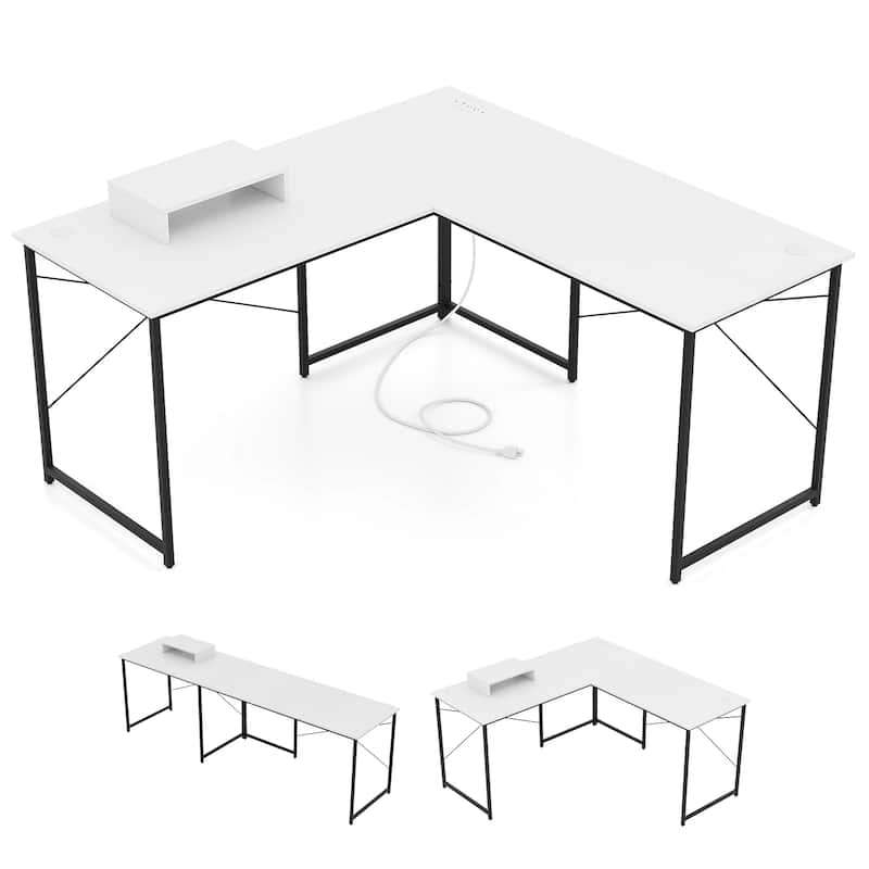 Gymax 95'' L-Shaped Reversible Computer Desk 2-Person Long Table