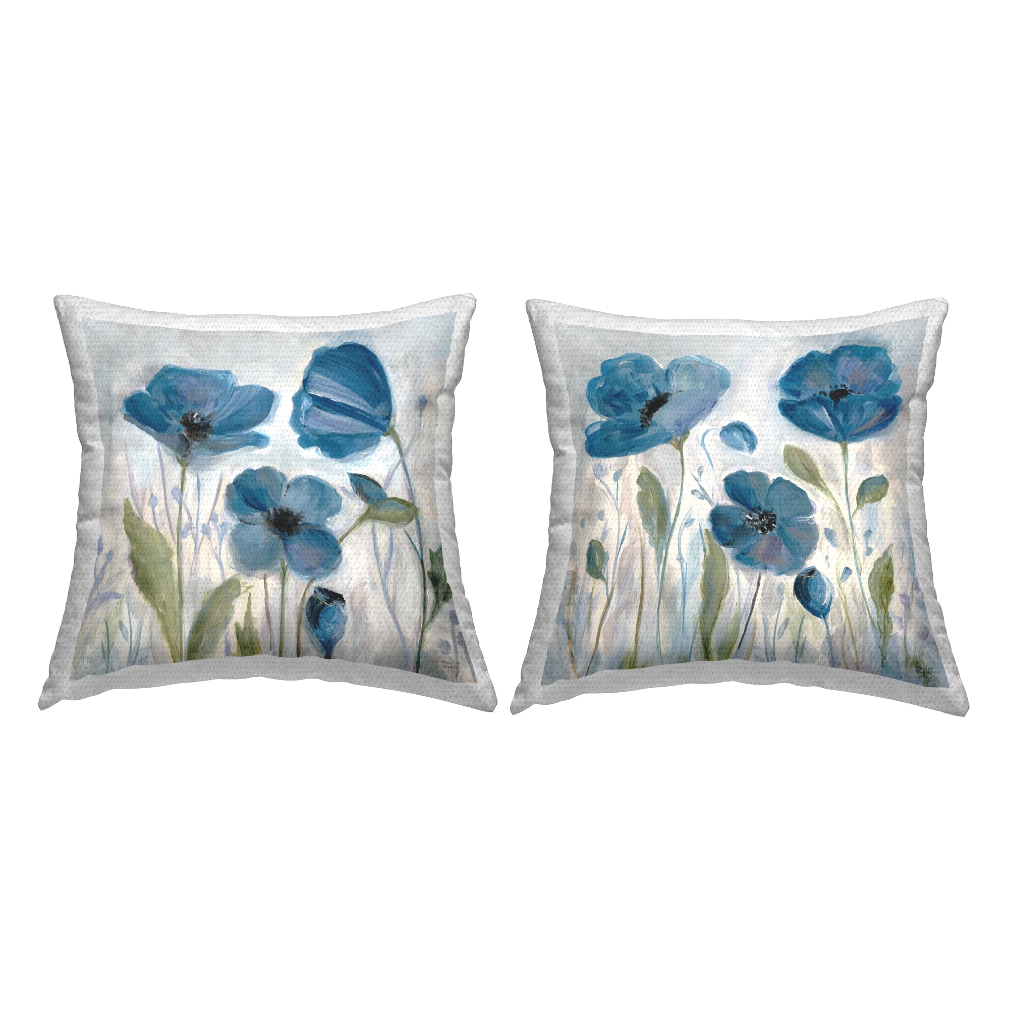 Stupell Blue Garden Poppies Printed Outdoor Throw Pillow Design by Marilyn Dunlap (Set of 2)