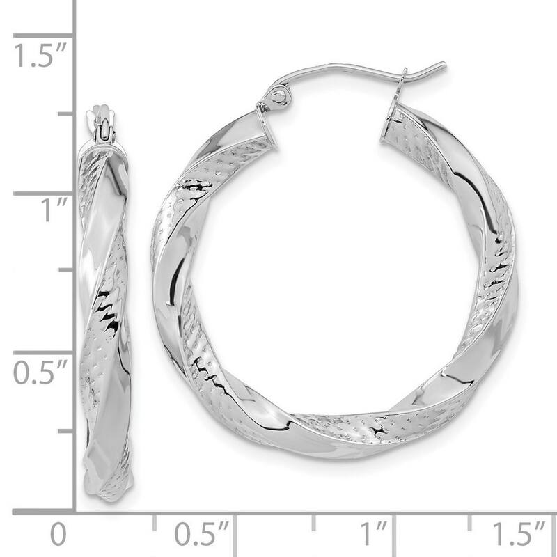 Curata 10k White Gold Polished and Textured Twist Hoop Earrings 32.18x3.75mm