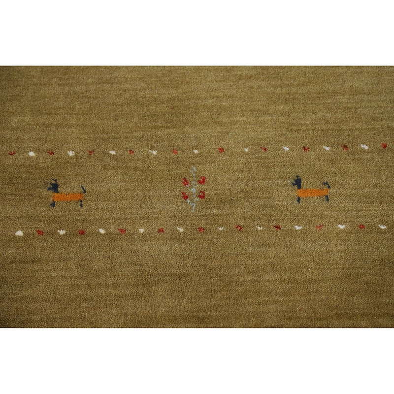 Green Tribal Gabbeh Indian Area Rug Hand-Knotted Oriental Wool Carpet - 5'0" x 7'9"