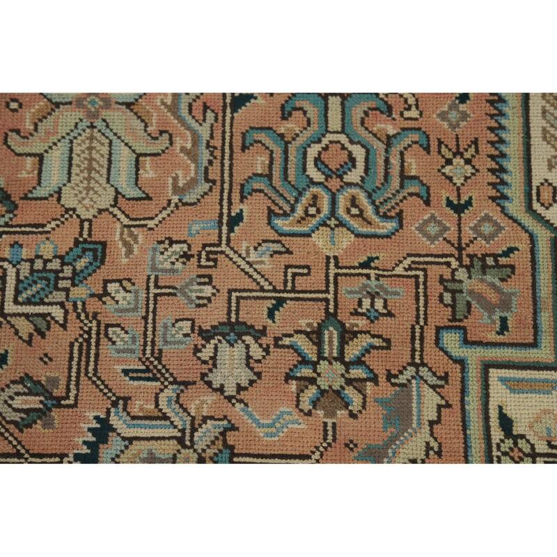 Orange Tabriz Persian Vintage Rug Hand-Knotted Wool Carpet - 6'8" x 9'6"