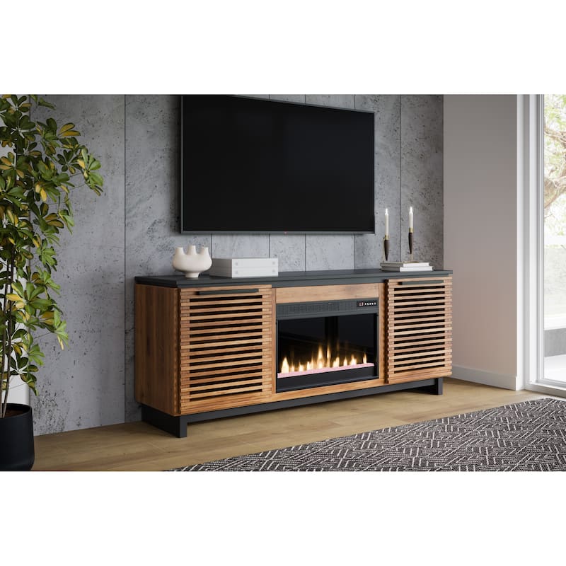 Bridgevine Home Graceland 69 inch Fireplace TV Stand Console for TVs up to 80 inches, Bourbon and Black Finish