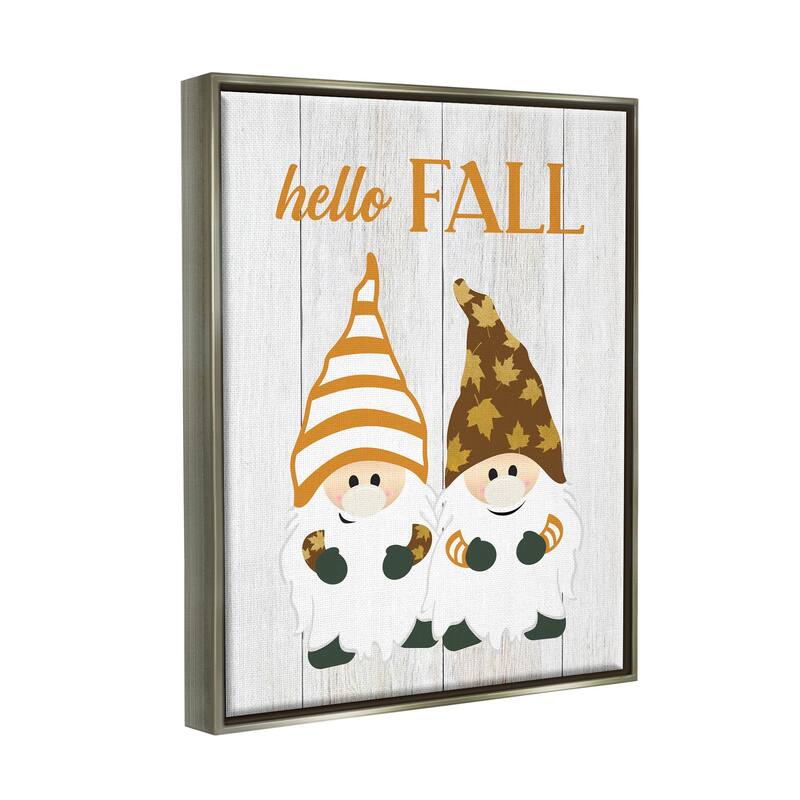 Stupell Hello Fall Whimsical Gnomes Framed Floater Canvas Wall Art, Design by CAD Designs