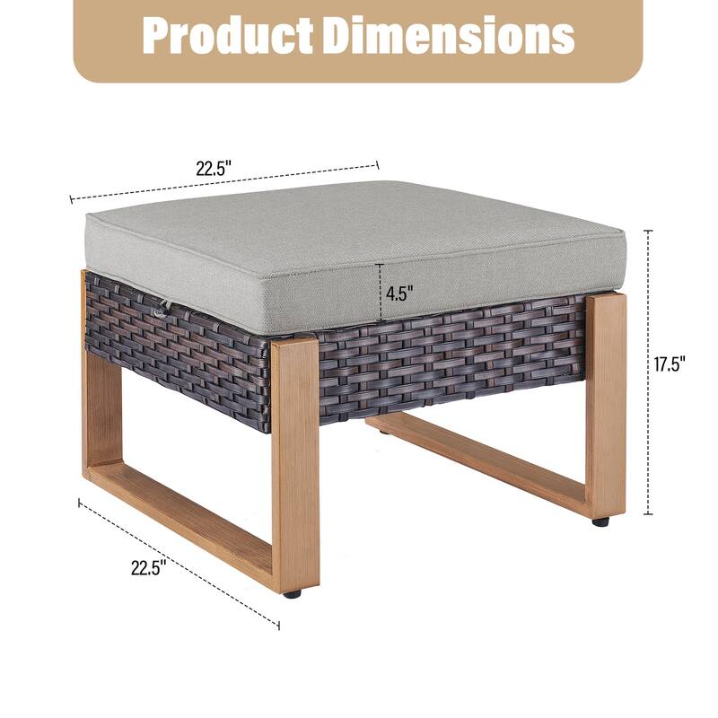 Gymojoy All-Weather Rattan Wicker Ottomans - Brown