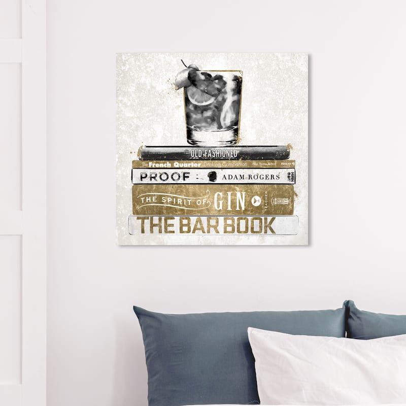 Wynwood Studio 'Luxe Bar Books' Drinks and Spirits Wall Art Canvas Print Cocktails - Gold, Black - 30 x 30