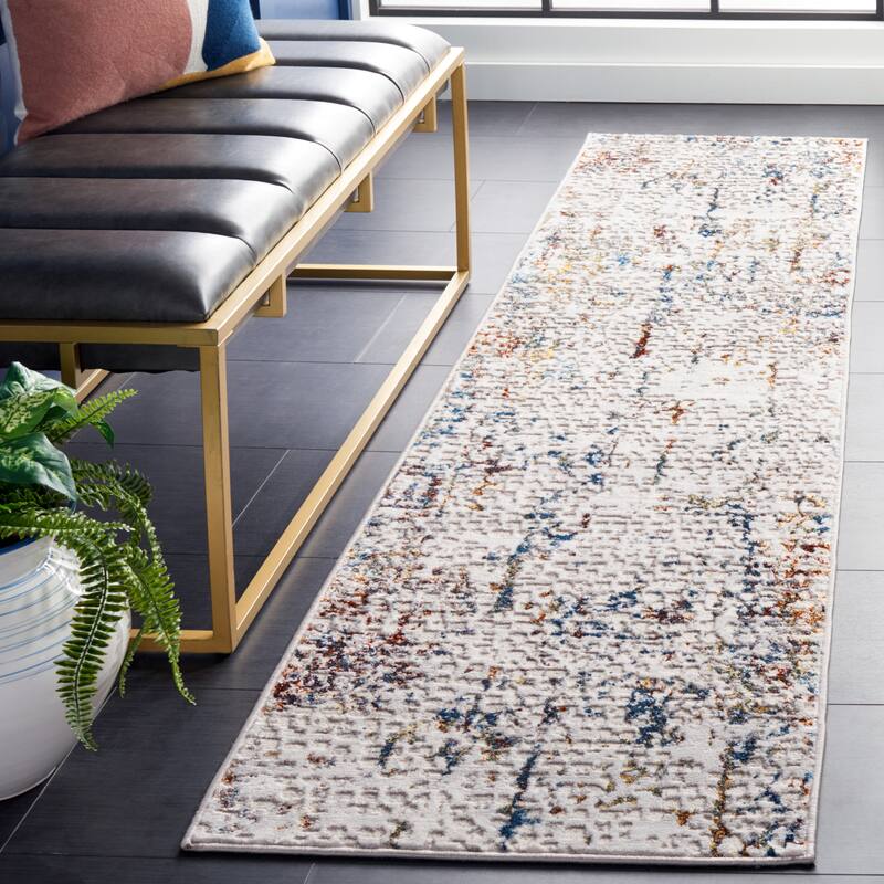 SAFAVIEH Amelia Valvi Modern Abstract Rug - 2' x 8' Runner - Grey/Light Grey