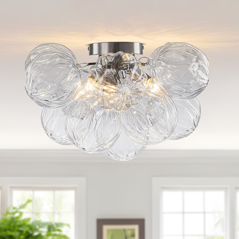 Starsky 3-Light 15in. Contemporary Textured Clear Glass Bubble Semi Flush Mount - Chrome