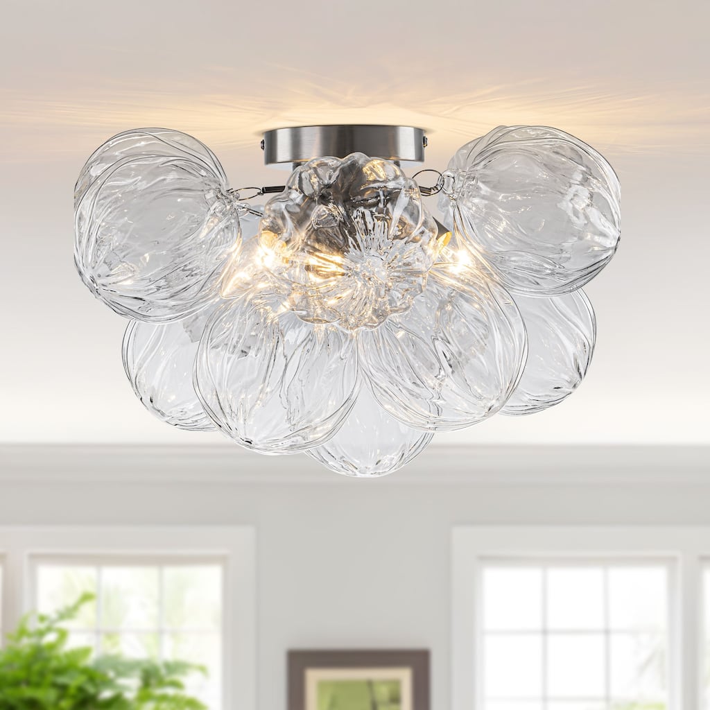 Starsky 3-Light 15in. Contemporary Textured Clear Glass Bubble Semi Flush Mount