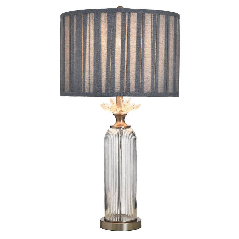 StyleCraft Glass Table Lamp - Lotus Silver - Blue Shade